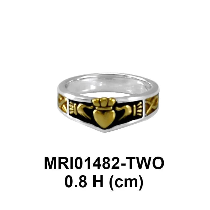 Celtic Claddagh Sterling Silver with 14K Gold Accent Ring MRI1482