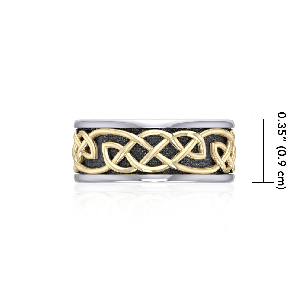 Elegant Celtic Knotwork Sterling Silver Ring With 14K Gold Accent MRI1205 Jewelry