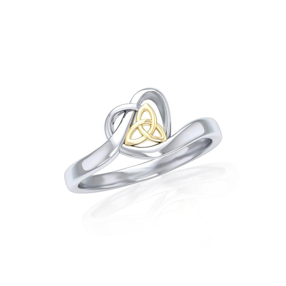 Heart with Celtic Trinity Knot Silver and 14K Gold Accent Ring MRI1785