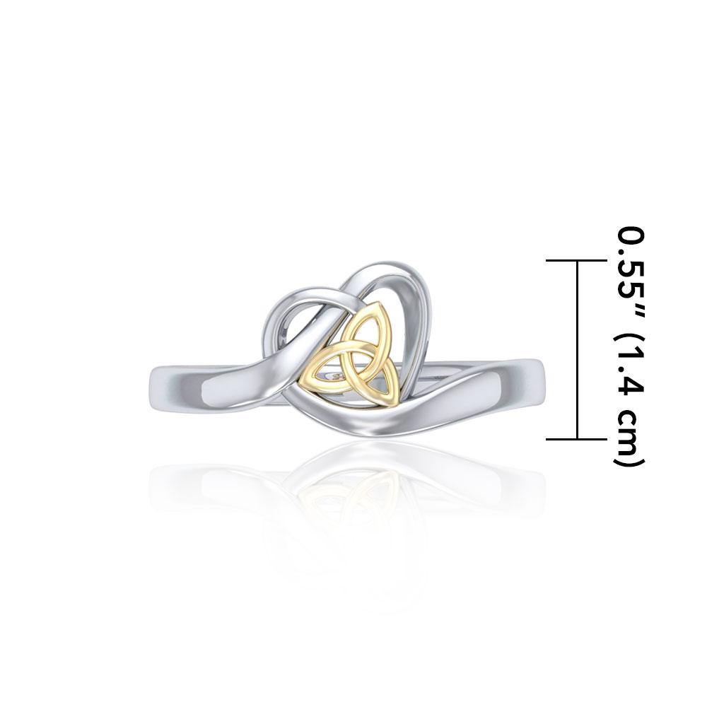Heart with Celtic Trinity Knot Silver and 14K Gold Accent Ring MRI1785