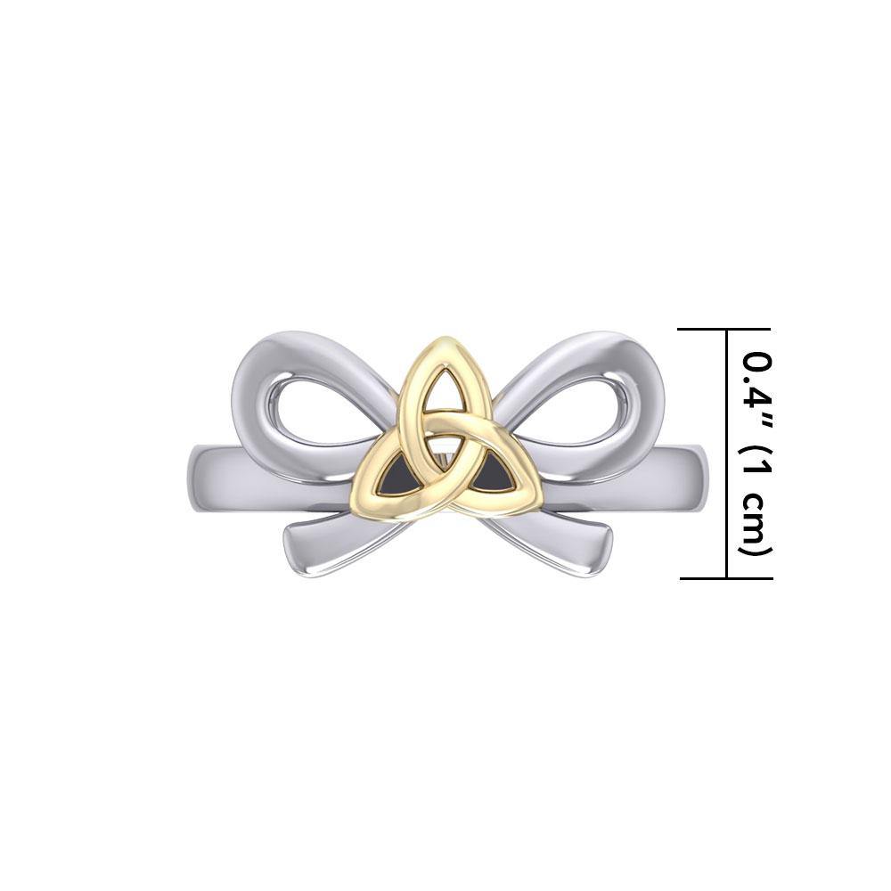 Celtic Trinity Knot on Ribbin Silver and 14K Gold Accent Ring MRI1787