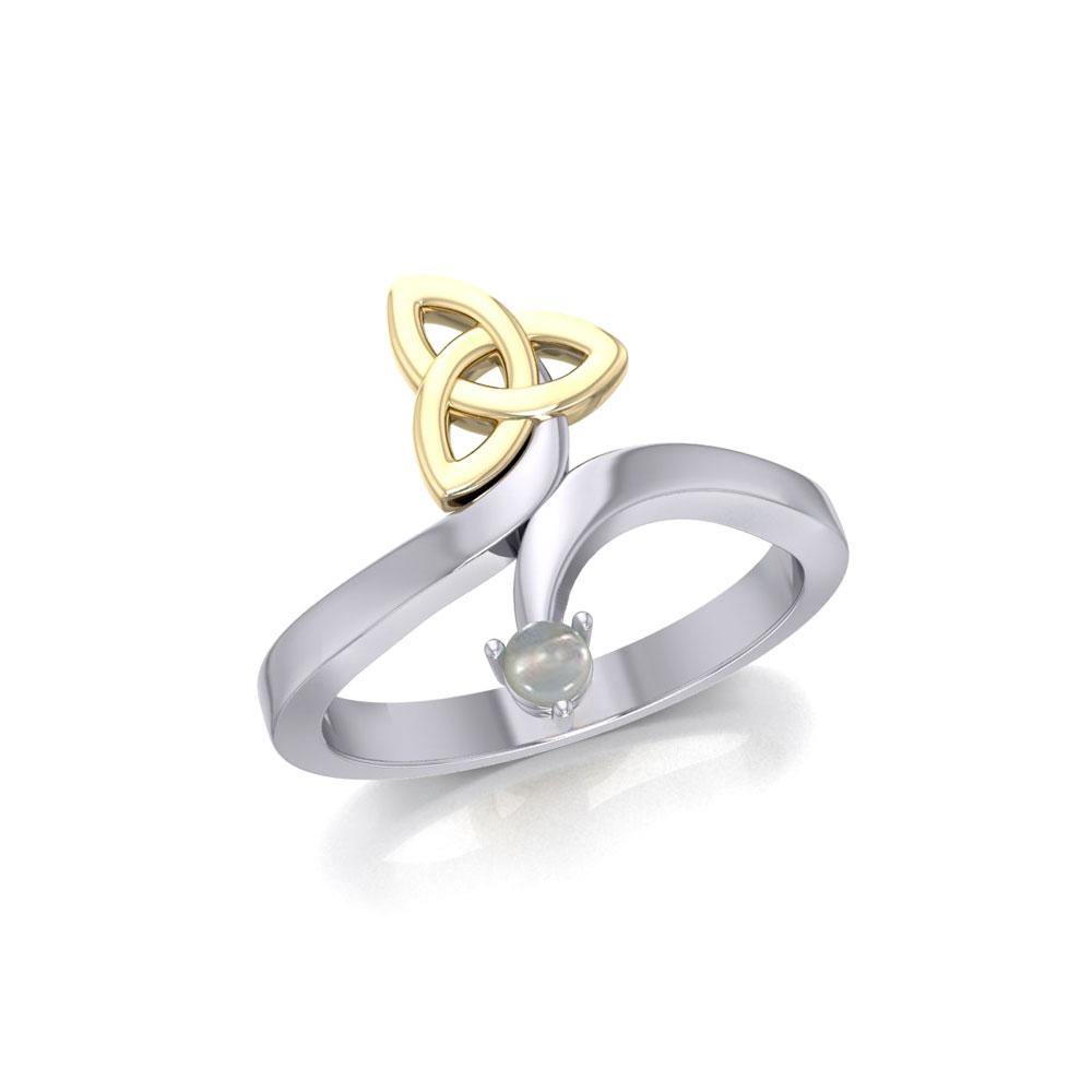 Celtic Trinity Knot with Round Gem Silver and 14K Gold Accent Ring MRI1788