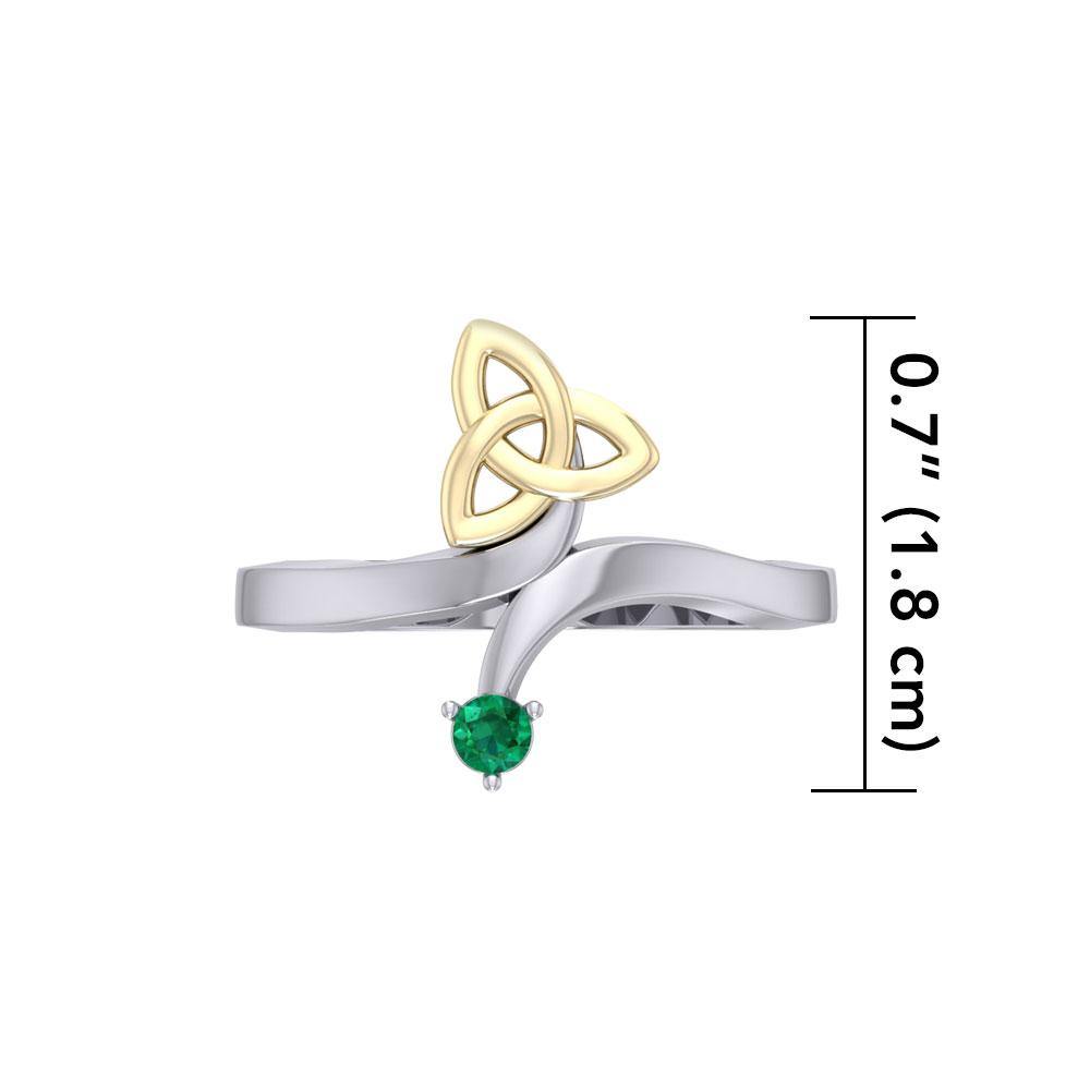 Celtic Trinity Knot with Round Gem Silver and 14K Gold Accent Ring MRI1788