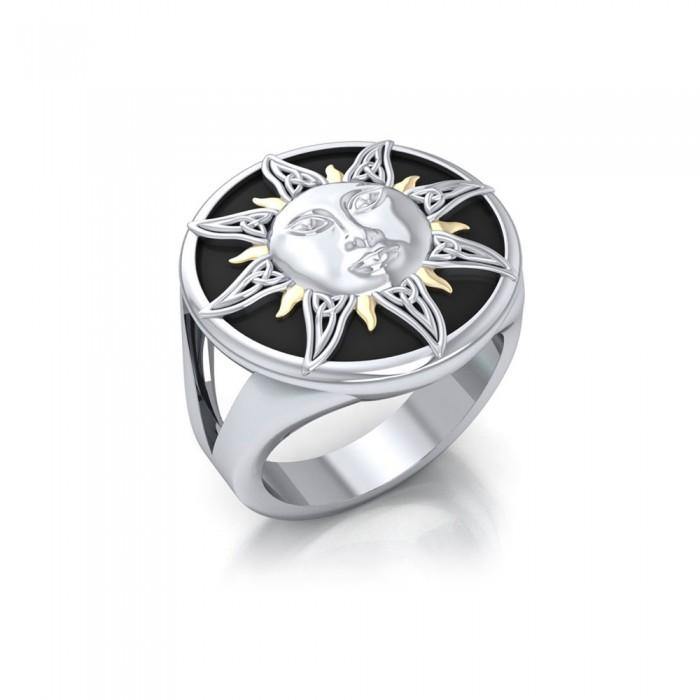 Celtic Sun Ring With Trinity Knot in Sterling Silver and 14K Gold Plated Accents MRI632