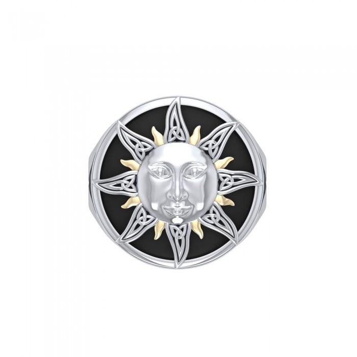 Celtic Sun Ring With Trinity Knot in Sterling Silver and 14K Gold Plated Accents MRI632
