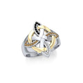 Celtic Four Point Knot Silver Ring With 18k Gold Accents MRI656 By Peter Stone Jewelry