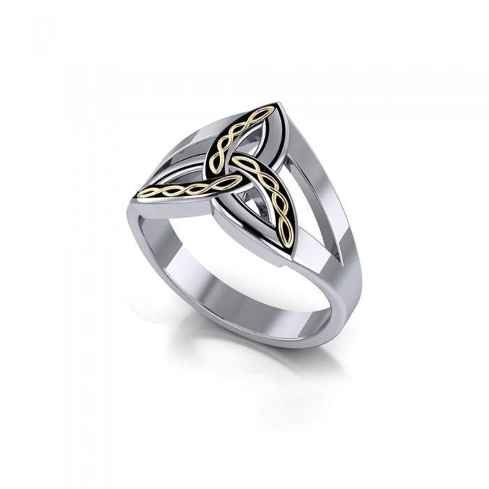 Braided Celtic Trinity ~ Sterling Silver with 18K Gold Accent Ring MRI657