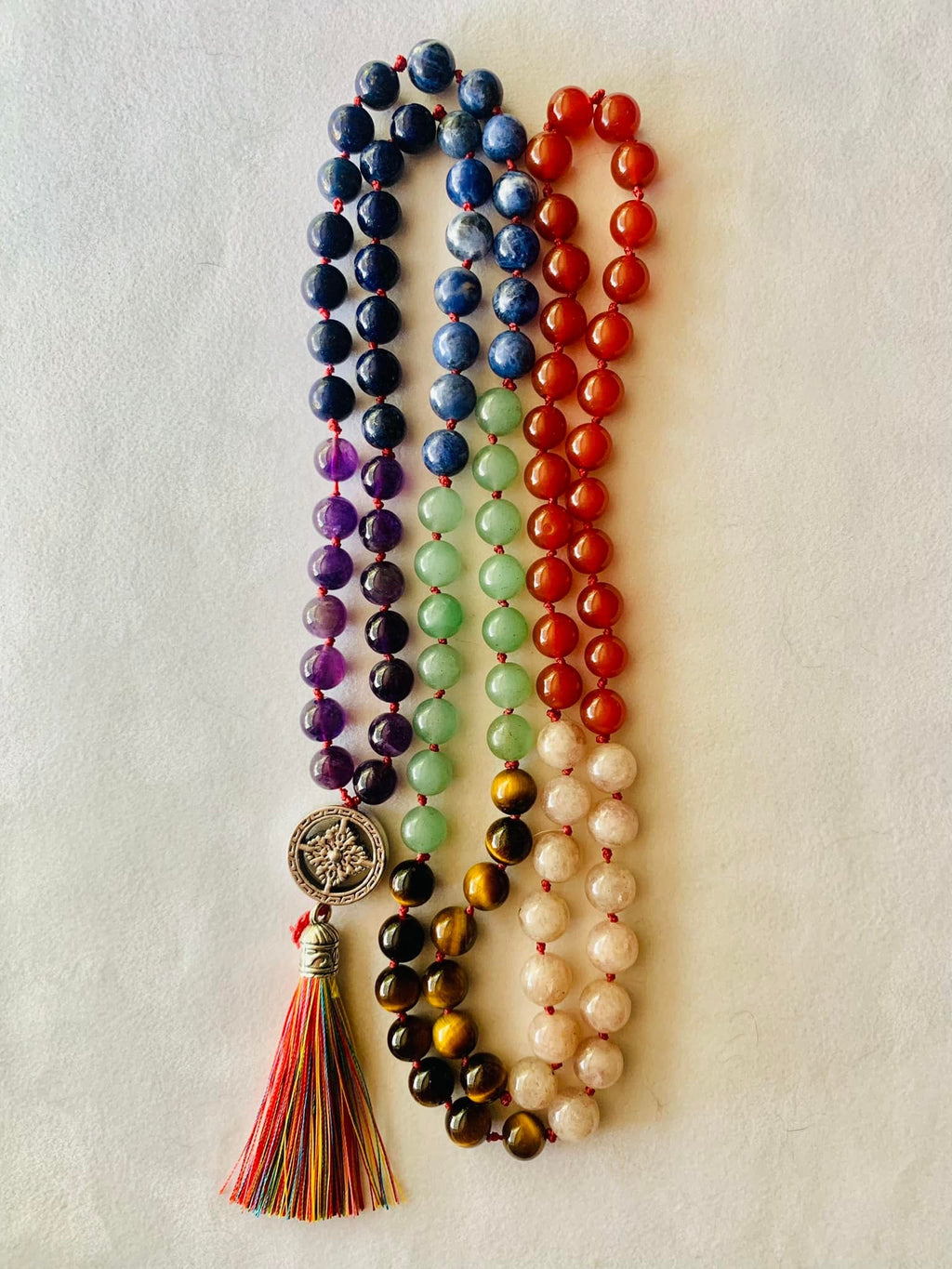 Ma'at Mala - Balance - Red Carnelian, Peach Moonstone, Yellow Tiger Eye, Green Aventurine, Sodalite, Lapis Lazuli, Amethyst | | Wiccan Center