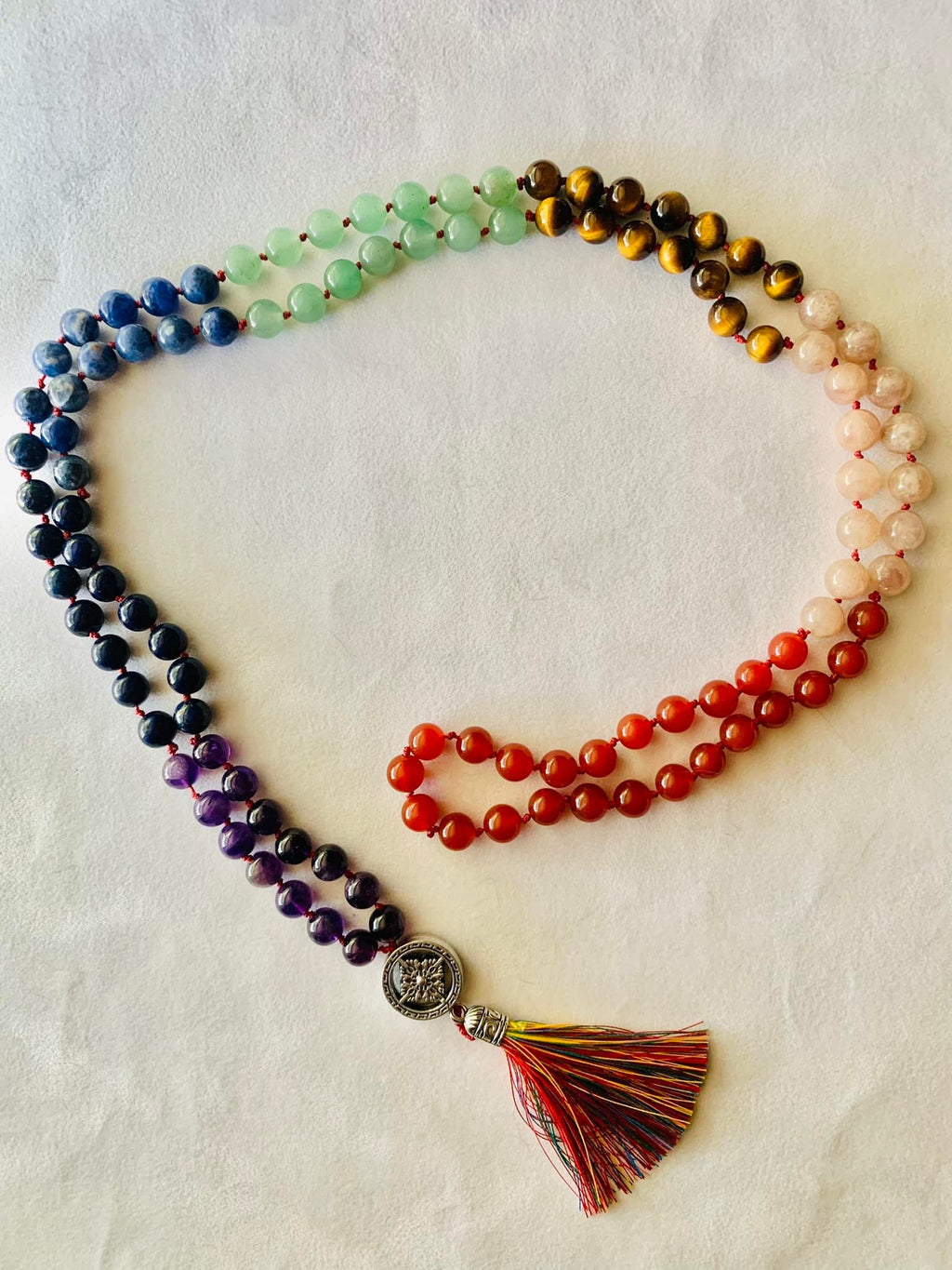 Ma'at Mala - Balance - Red Carnelian, Peach Moonstone, Yellow Tiger Eye, Green Aventurine, Sodalite, Lapis Lazuli, Amethyst | | Wiccan Center