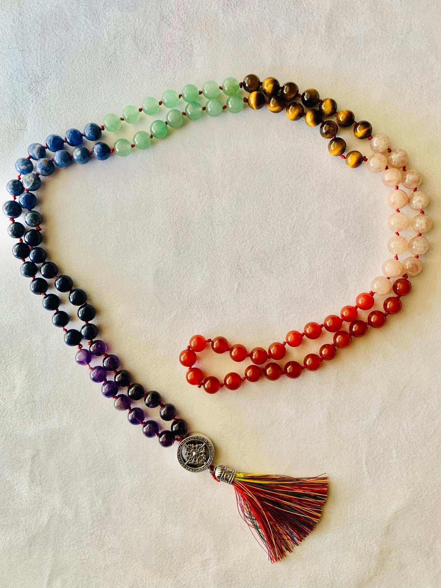 Ma'at Mala - Balance - Red Carnelian, Peach Moonstone, Yellow Tiger Eye, Green Aventurine, Sodalite, Lapis Lazuli, Amethyst | | Wiccan Center