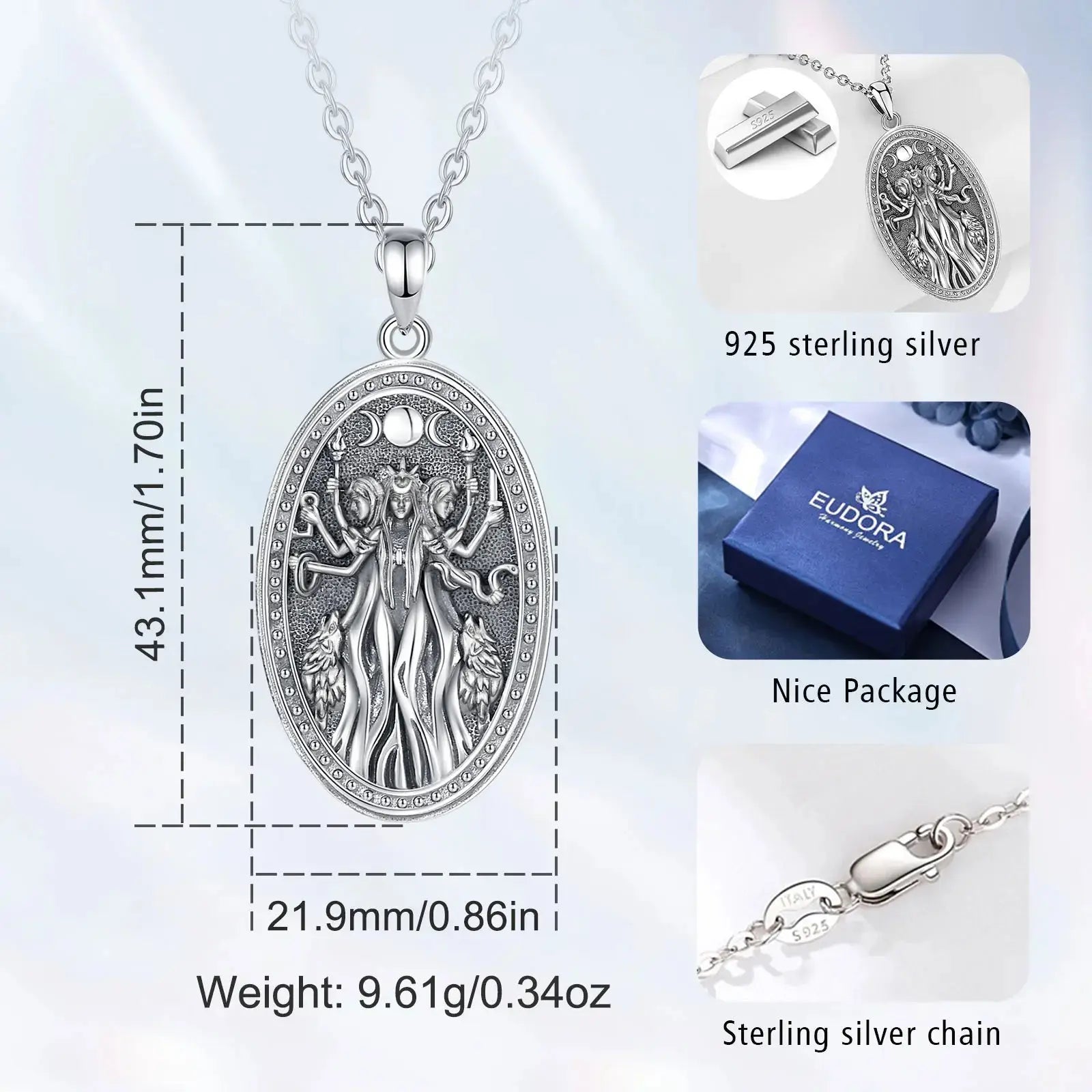 Triple Moon Goddess Sterling Silver Necklace | 925 sterling silver | Wiccan Center