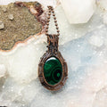 Malachite Oval Wire Wrap Pendant 2.25 Inch