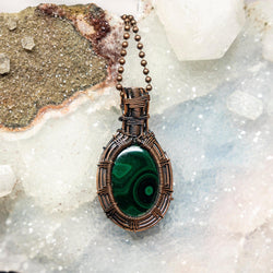 Malachite Oval Wire Wrap Pendant 2.25 Inch | Wire Wraps | Wiccan Center