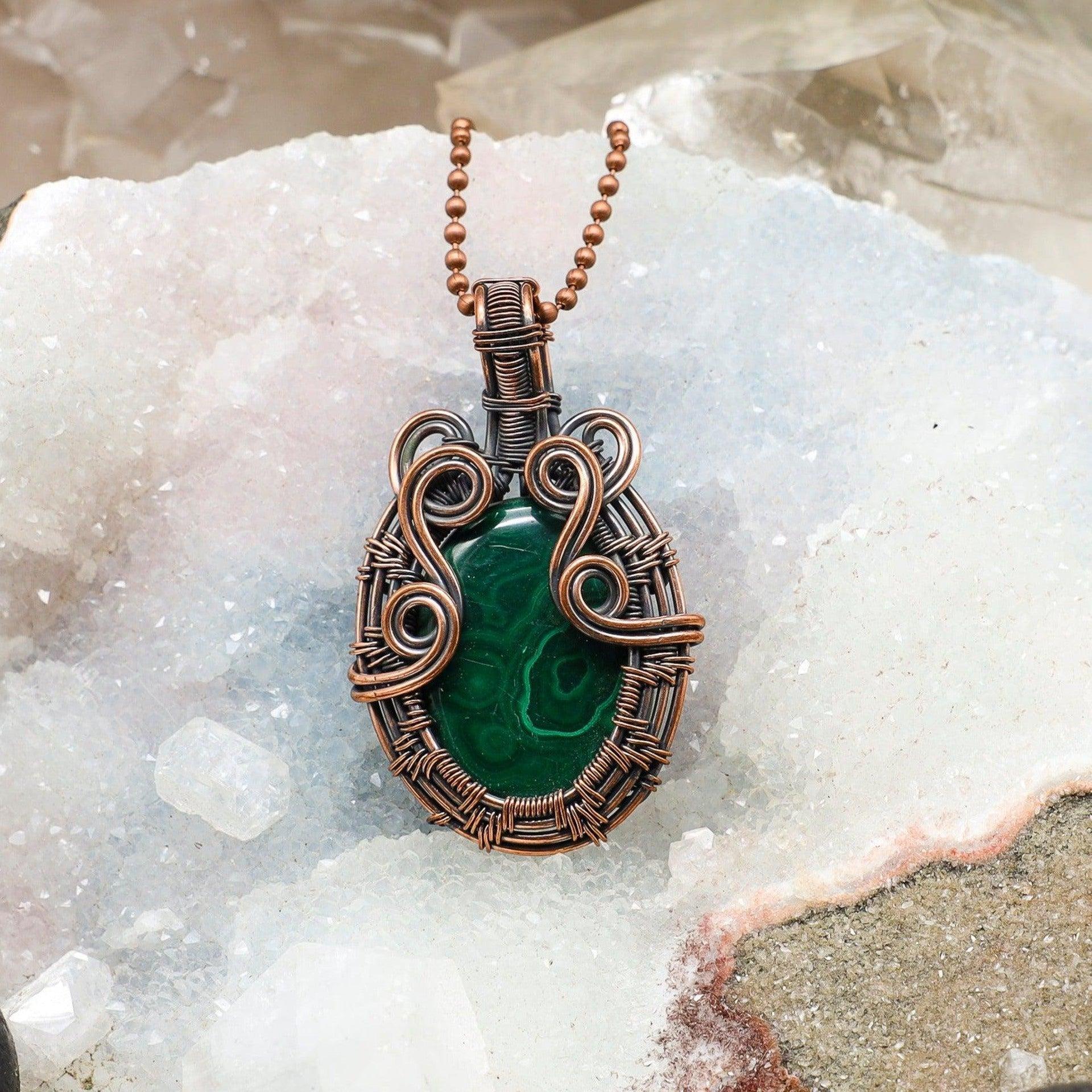 Malachite Teardrop Wire Wrap Pendant 2.35 Inch