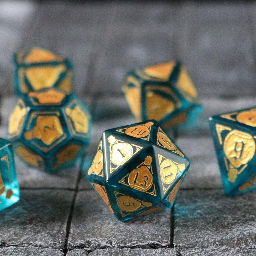 Mana Potion Blue Zircon Glass DND Dice Set | Gemstone Dice | Wiccan Center