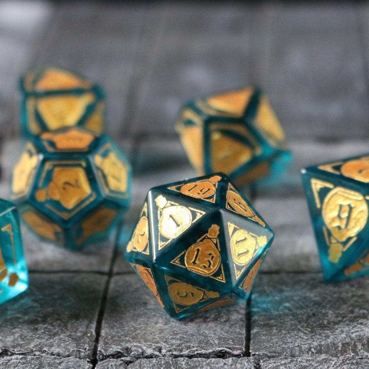 Mana Potion Blue Zircon Glass DND Dice Set | Gemstone Dice | Wiccan Center