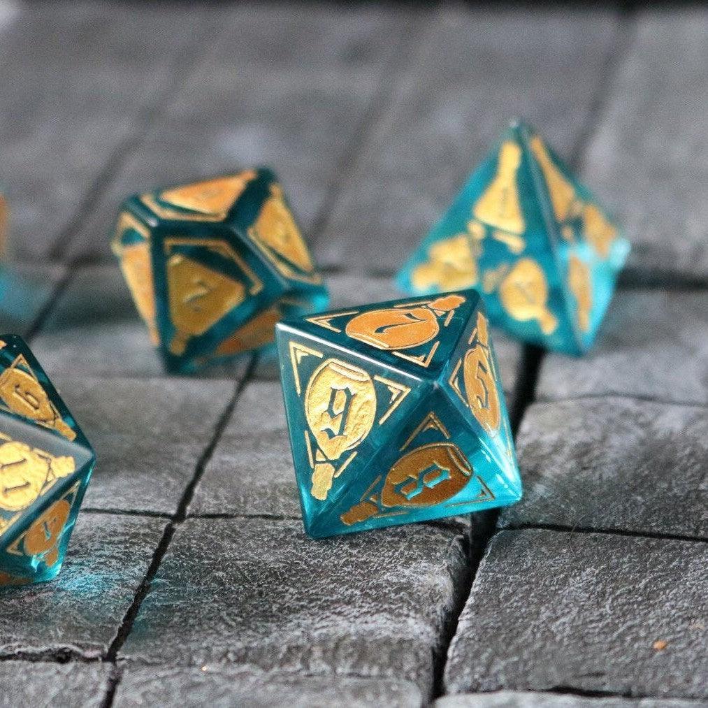 Mana Potion Blue Zircon Glass DND Dice Set | Gemstone Dice | Wiccan Center