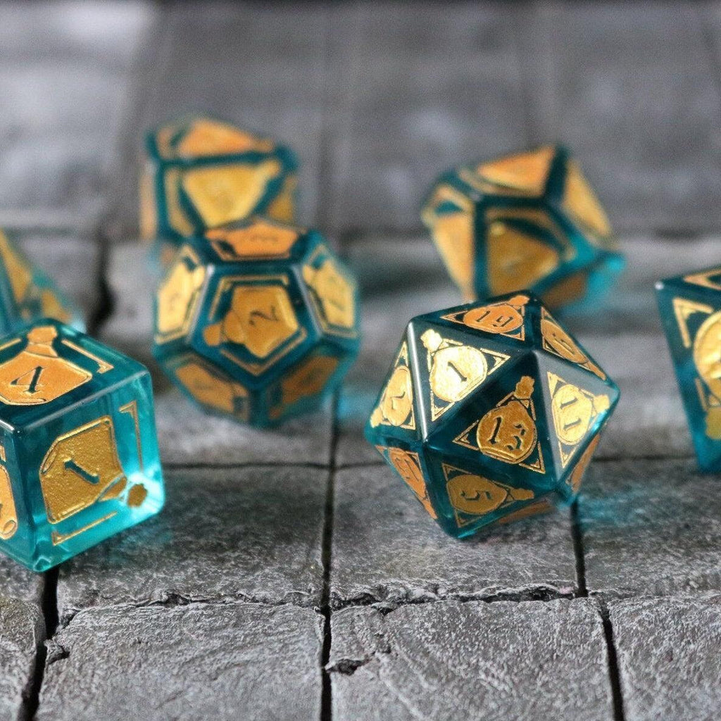 Mana Potion Blue Zircon Glass DND Dice Set | Gemstone Dice | Wiccan Center