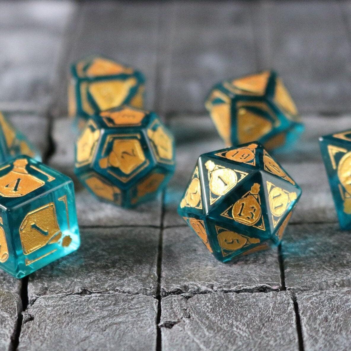 Mana Potion Blue Zircon Glass DND Dice Set | Gemstone Dice | Wiccan Center