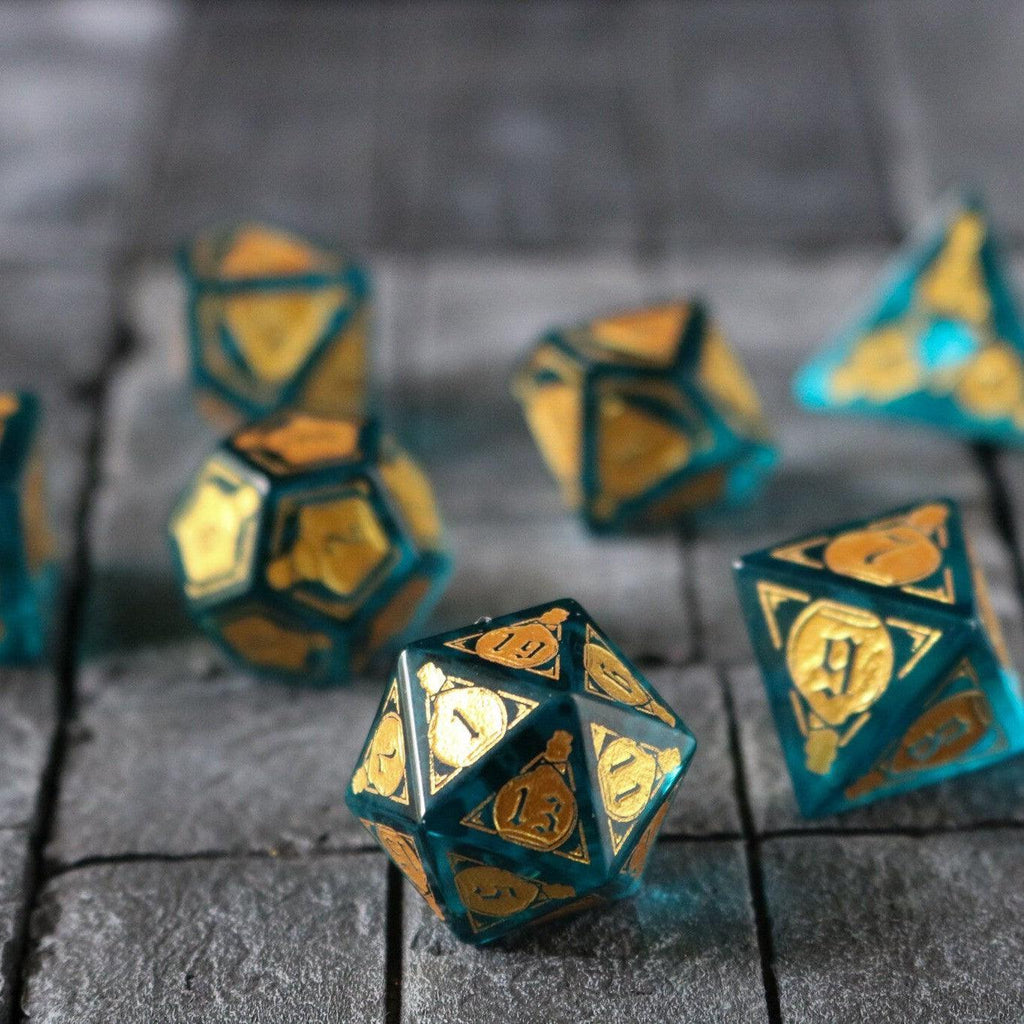 Mana Potion Blue Zircon Glass DND Dice Set | Gemstone Dice | Wiccan Center