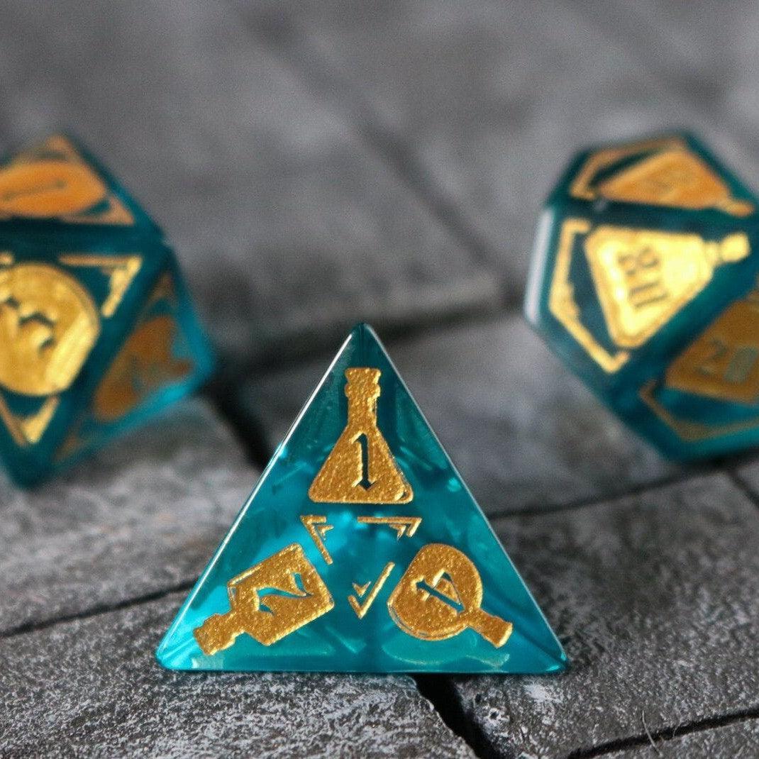 Mana Potion Blue Zircon Glass DND Dice Set | Gemstone Dice | Wiccan Center