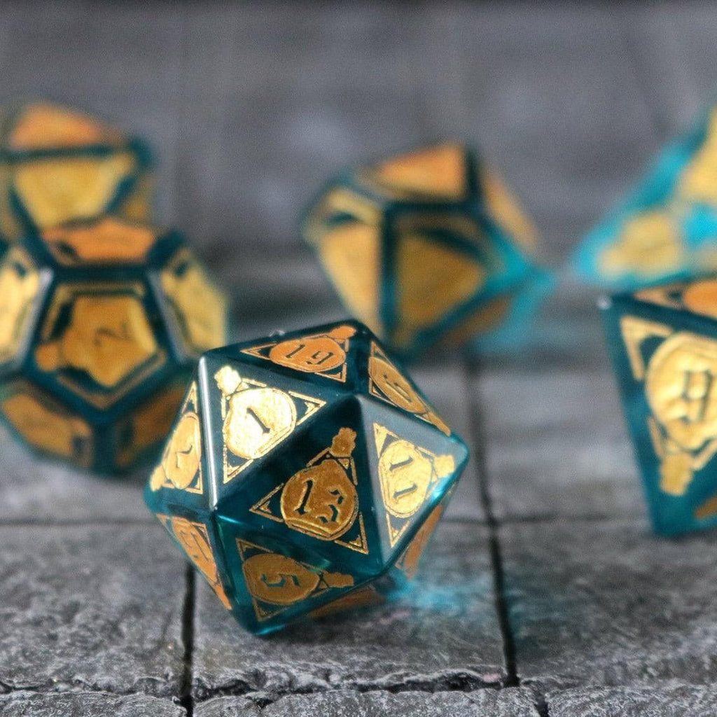 Mana Potion Blue Zircon Glass DND Dice Set | Gemstone Dice | Wiccan Center