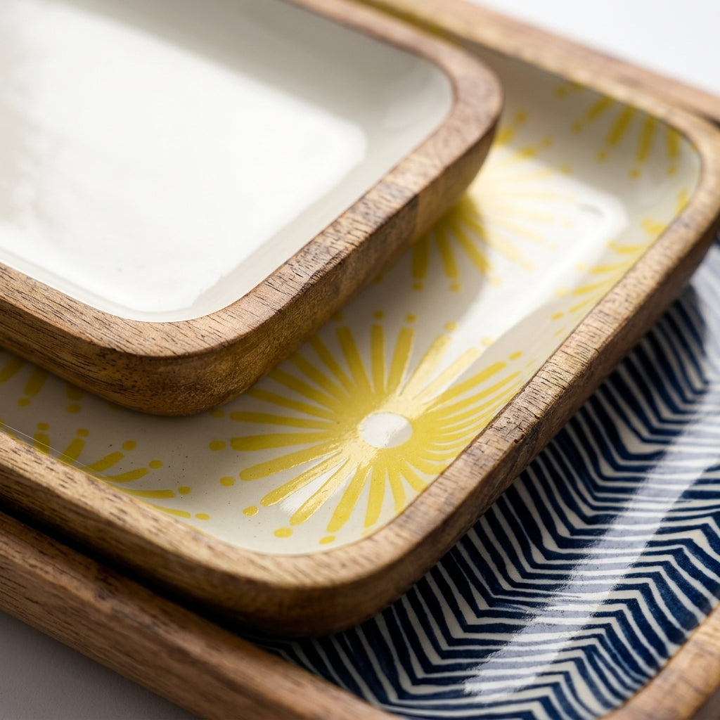 Set of 3 Nesting Serving Trays Medium Mango Wood