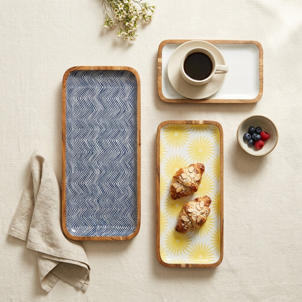 Set of 3 Nesting Serving Trays Medium Mango Wood