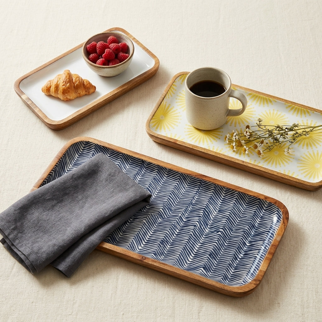 Set of 3 Nesting Serving Trays Medium Mango Wood