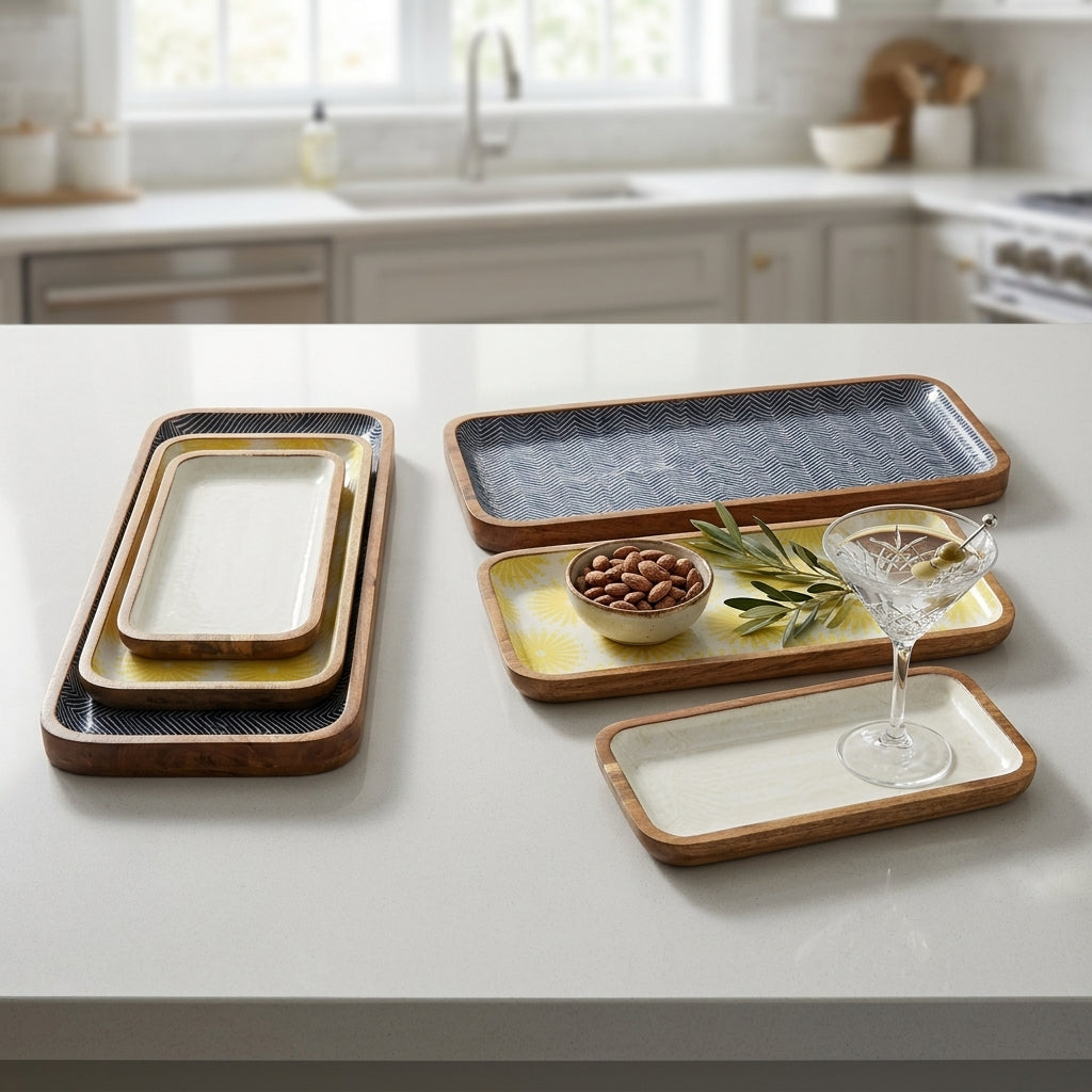 Set of 3 Nesting Serving Trays Medium Mango Wood