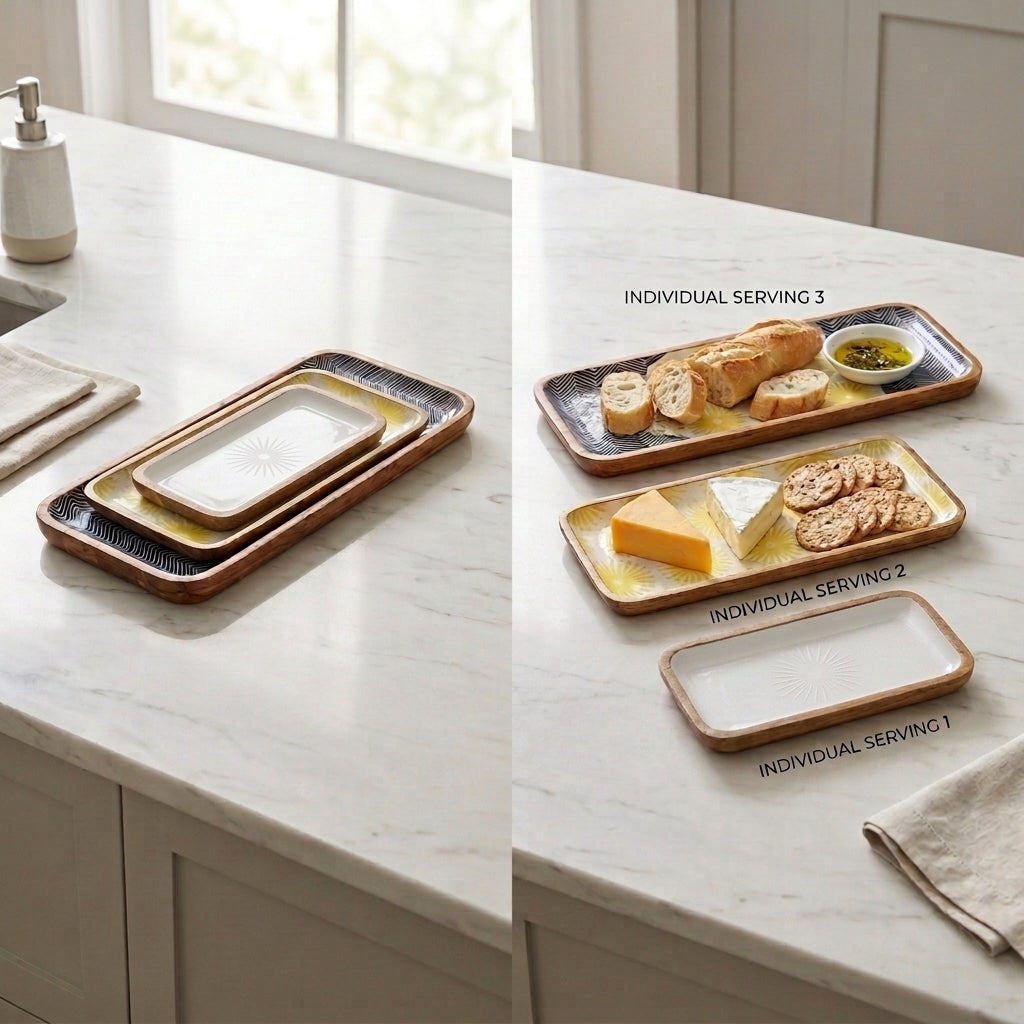 Set of 3 Nesting Serving Trays Medium Mango Wood
