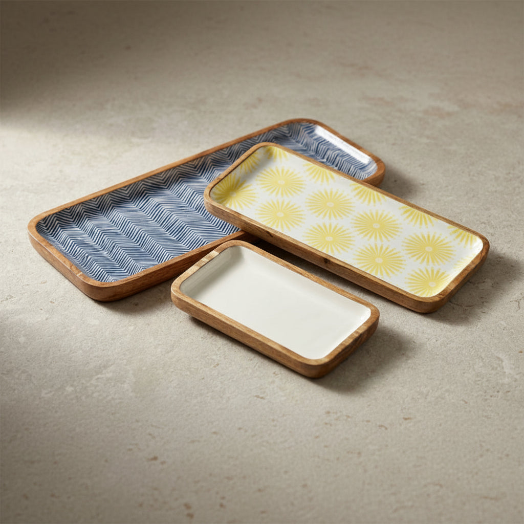 Set of 3 Nesting Serving Trays Medium Mango Wood
