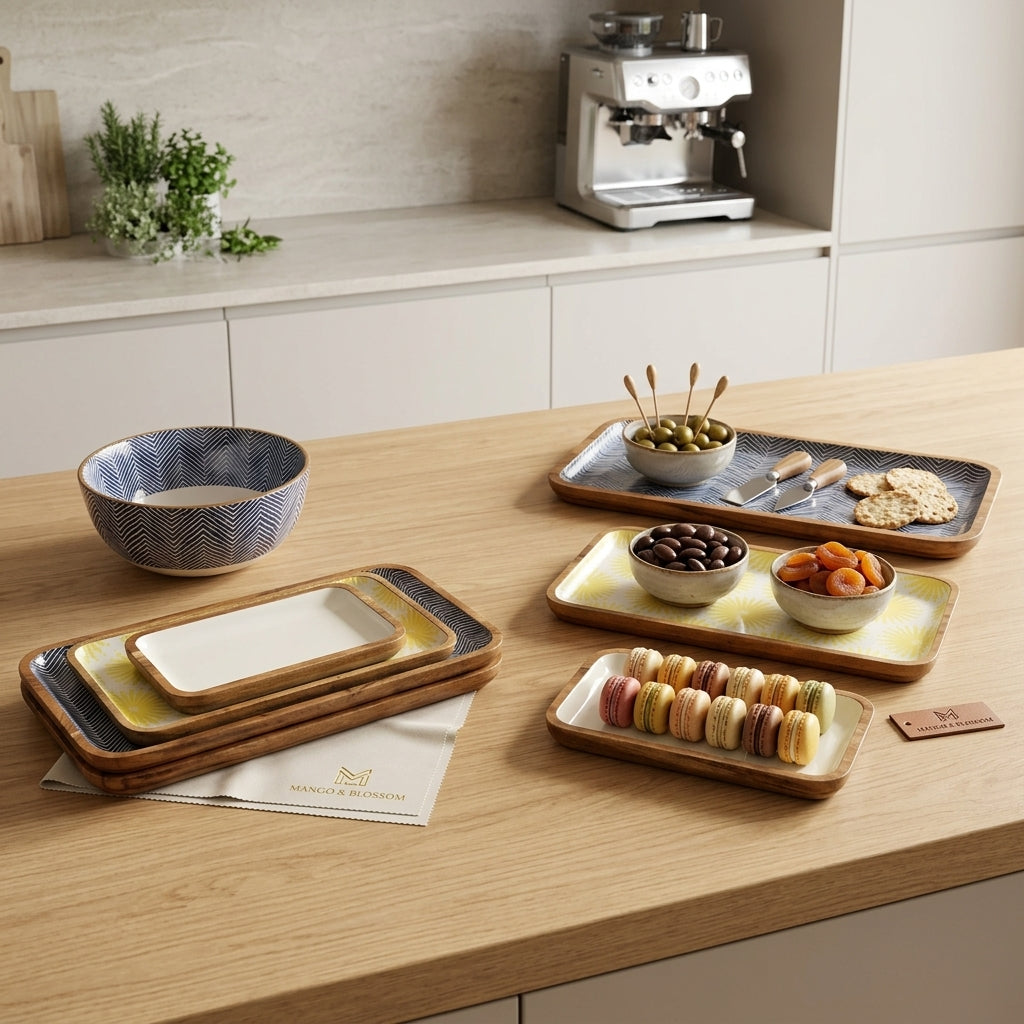 Set of 3 Nesting Serving Trays Medium Mango Wood