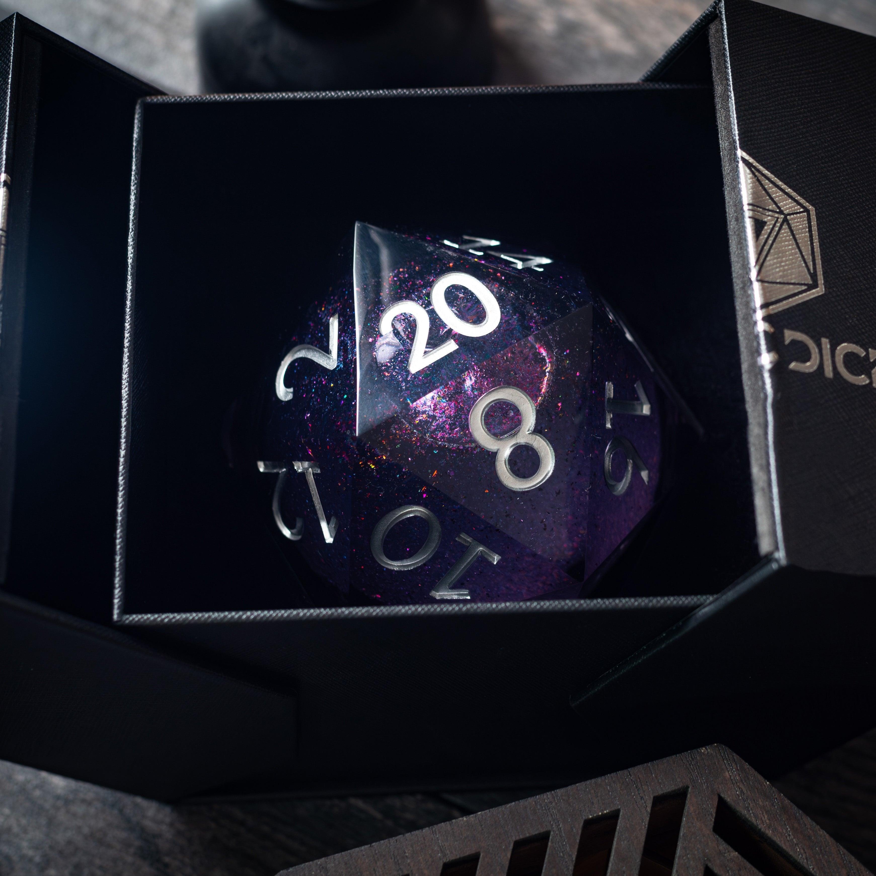 Massive Black Rainbow Glitter Liquid Core 95MM Chonk Handmade Resin Dice And Box | Resin Chonk | Wiccan Center