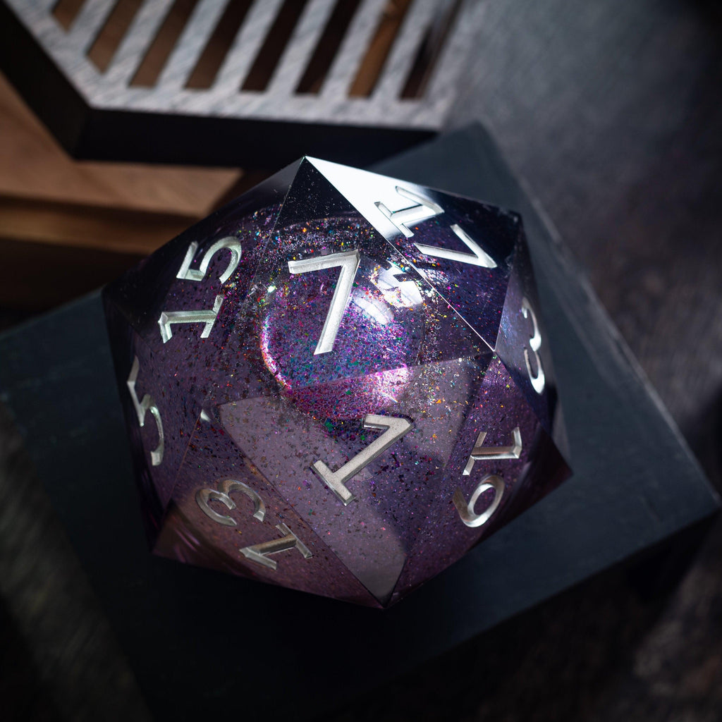 Massive Black Rainbow Glitter Liquid Core 95MM Chonk Handmade Resin Dice And Box | Resin Chonk | Wiccan Center
