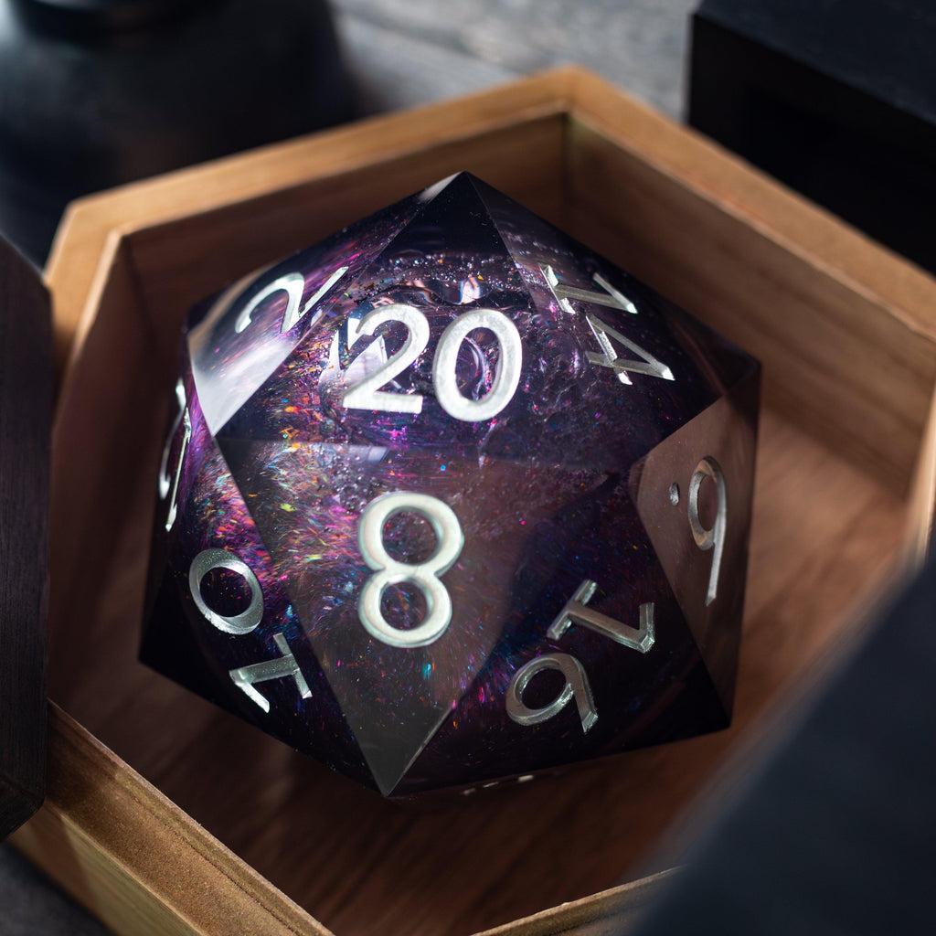 Massive Black Rainbow Glitter Liquid Core 95MM Chonk Handmade Resin Dice And Box | Resin Chonk | Wiccan Center