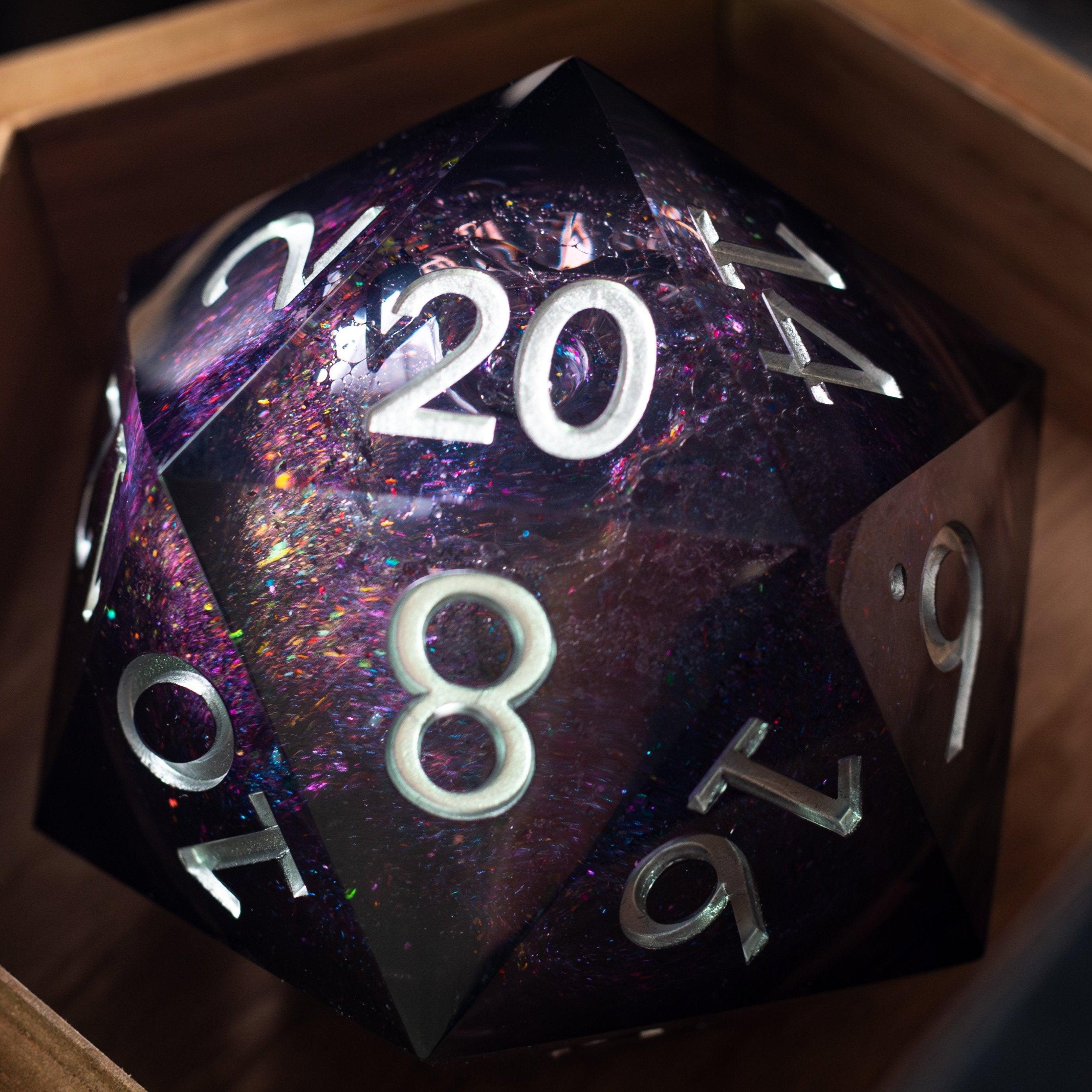 Massive Black Rainbow Glitter Liquid Core 95MM Chonk Handmade Resin Dice And Box | Resin Chonk | Wiccan Center