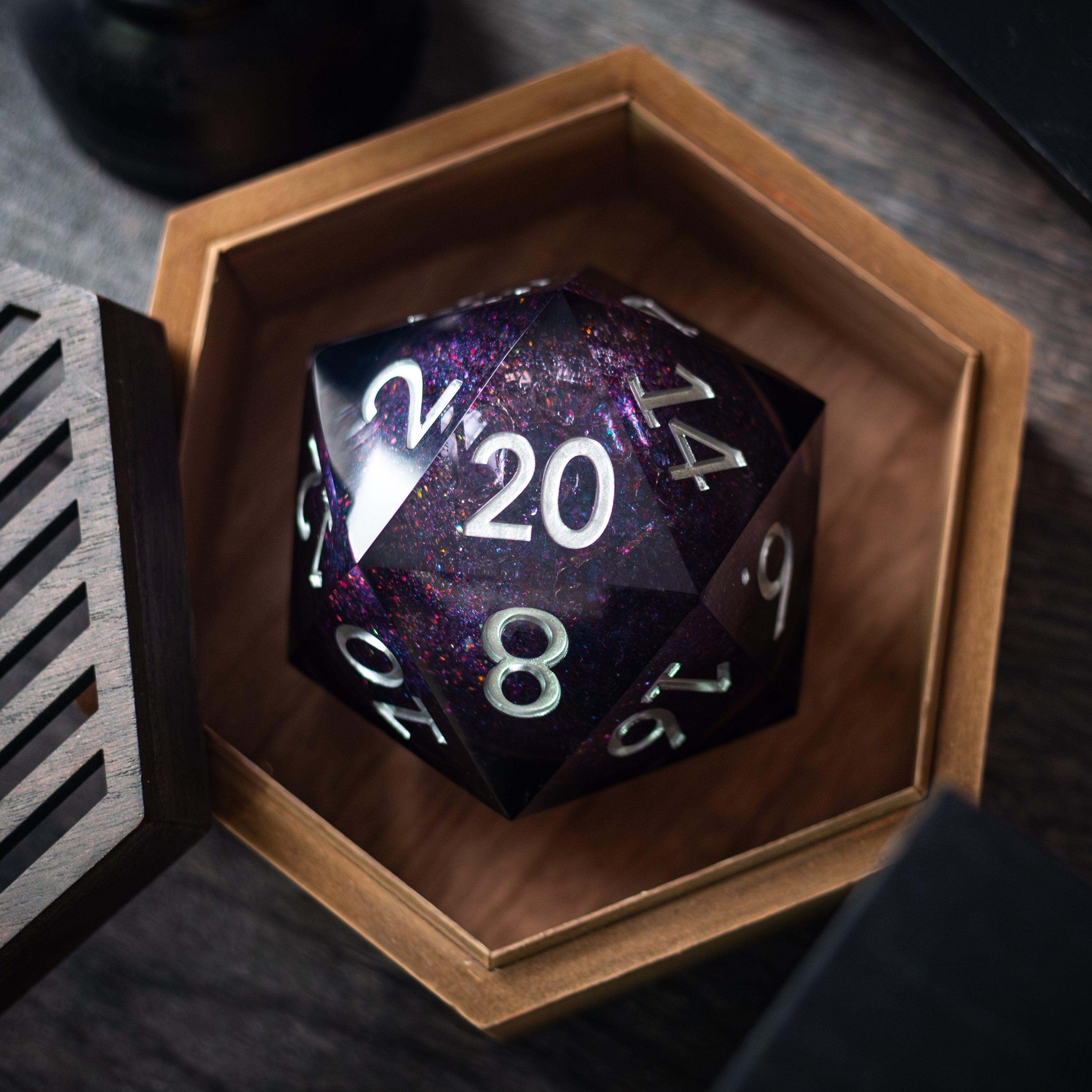 Massive Black Rainbow Glitter Liquid Core 95MM Chonk Handmade Resin Dice And Box | Resin Chonk | Wiccan Center