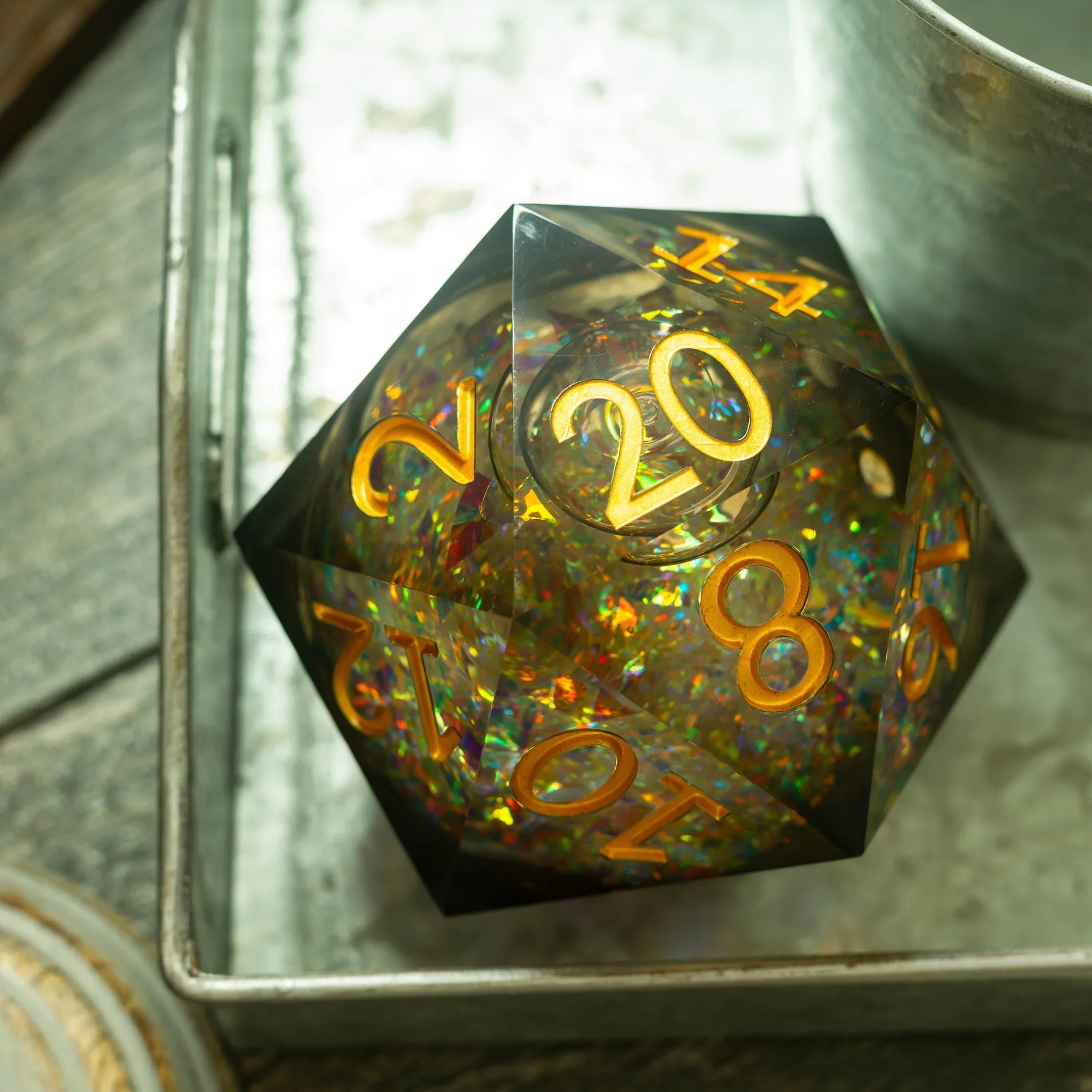 Massive Dark Black And Foil Liquid Core 95MM Chonk Handmade Resin Dice And Box | Resin Chonk | Wiccan Center