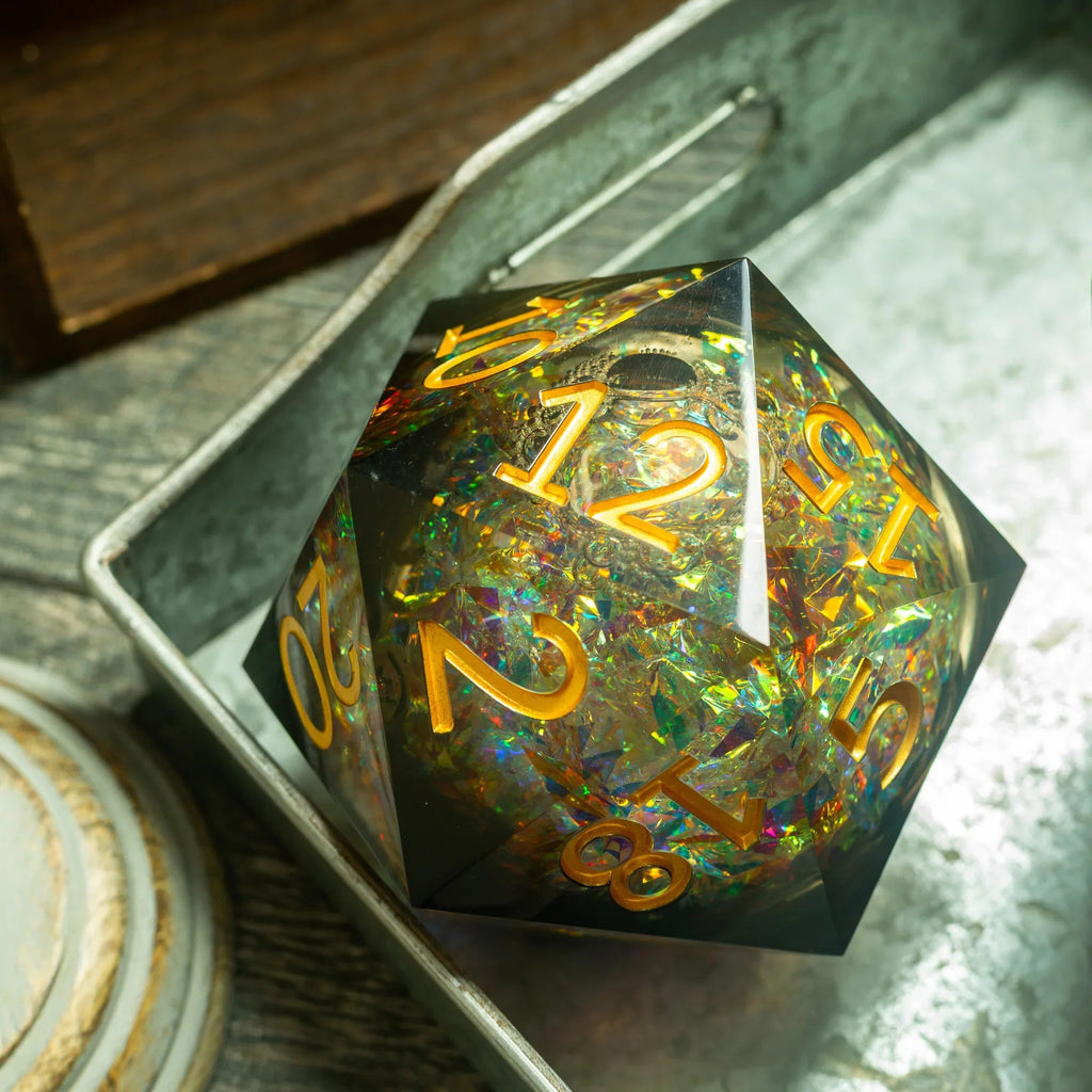 Massive Dark Black And Foil Liquid Core 95MM Chonk Handmade Resin Dice And Box | Resin Chonk | Wiccan Center