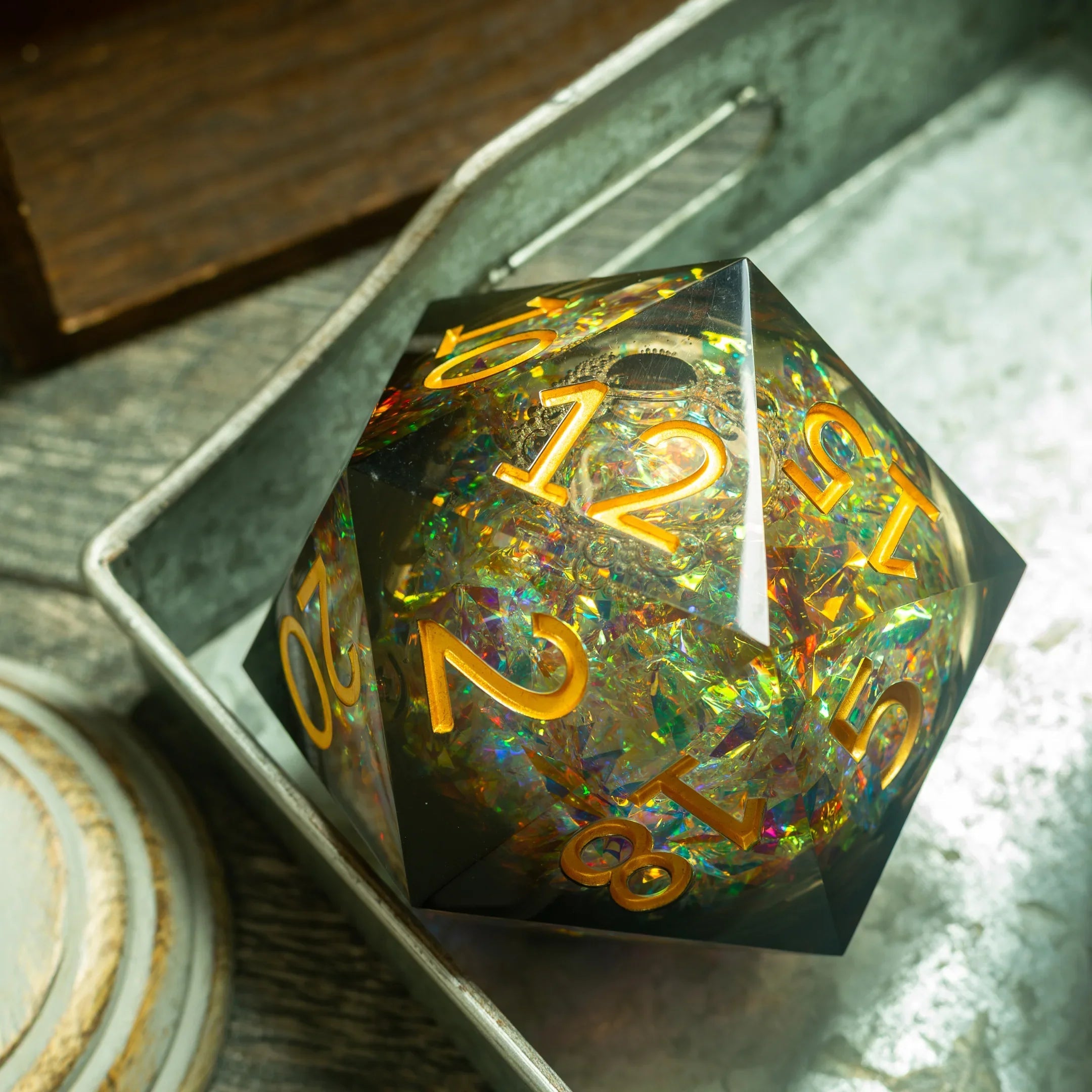 Massive Dark Black And Foil Liquid Core 95MM Chonk Handmade Resin Dice And Box | Resin Chonk | Wiccan Center