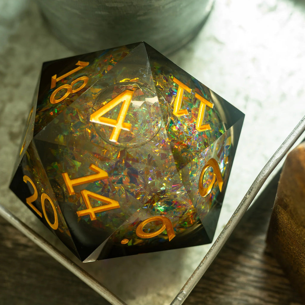 Massive Dark Black And Foil Liquid Core 95MM Chonk Handmade Resin Dice And Box | Resin Chonk | Wiccan Center
