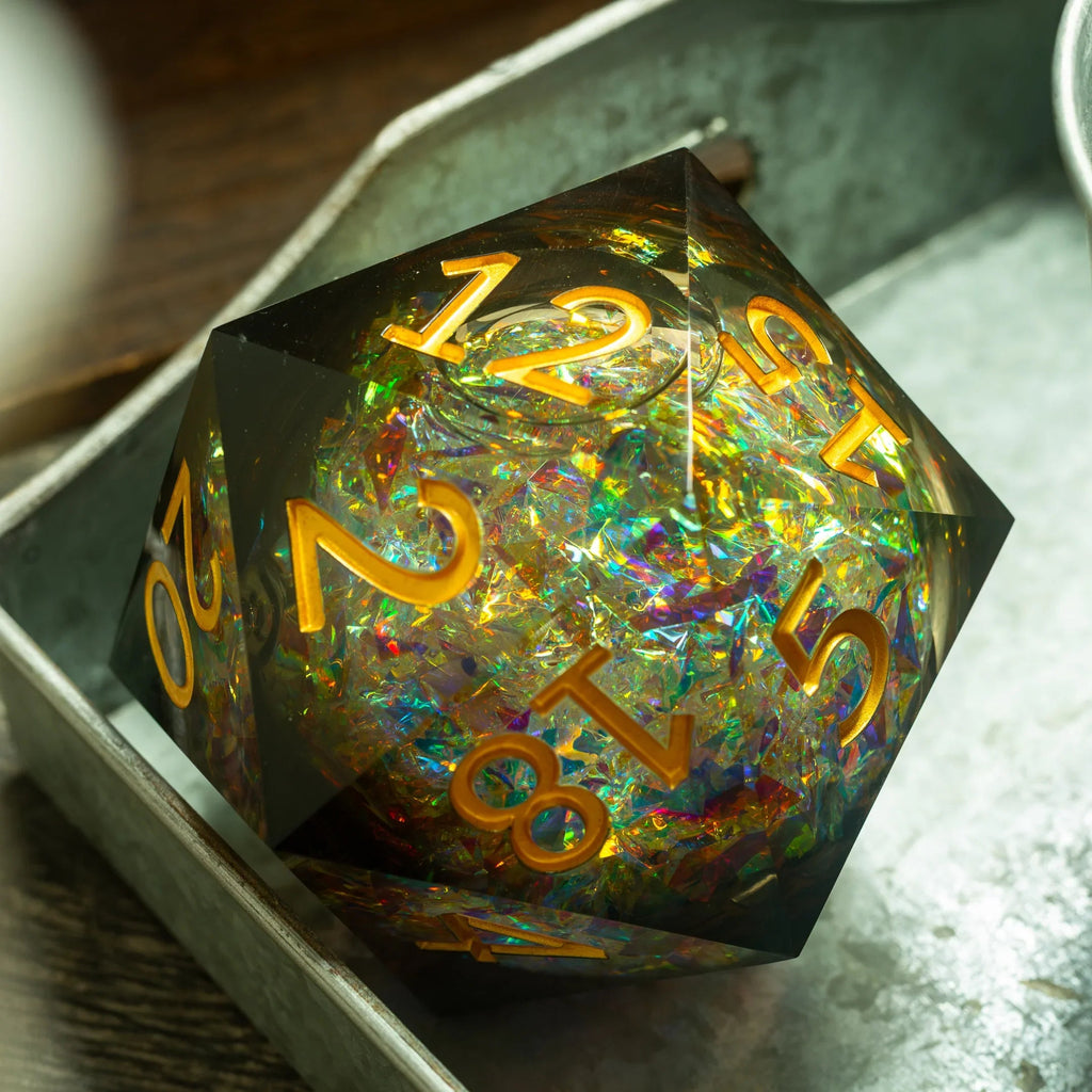 Massive Dark Black And Foil Liquid Core 95MM Chonk Handmade Resin Dice And Box | Resin Chonk | Wiccan Center