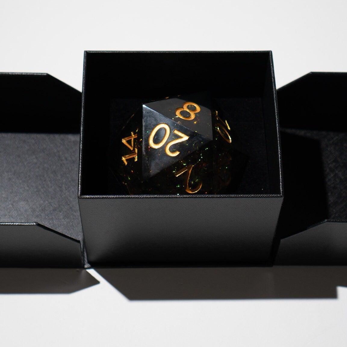 Massive Dark Black And Foil Liquid Core 95MM Chonk Handmade Resin Dice And Box | Resin Chonk | Wiccan Center