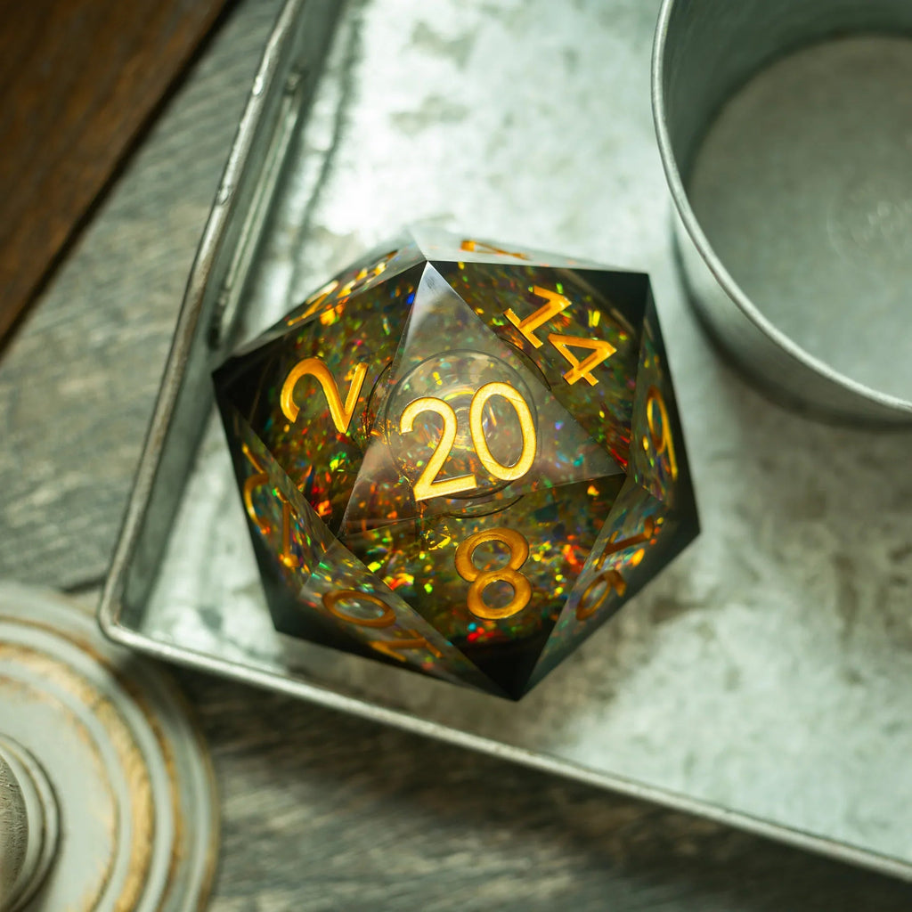 Massive Dark Black And Foil Liquid Core 95MM Chonk Handmade Resin Dice And Box | Resin Chonk | Wiccan Center