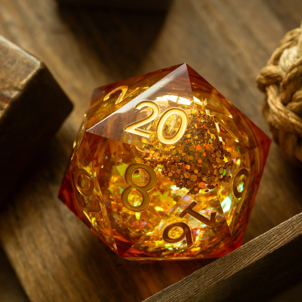 Massive Gold And Glitter Fireball Liquid Core 95MM Chonk Handmade Resin Dice And Box | Resin Chonk | Wiccan Center
