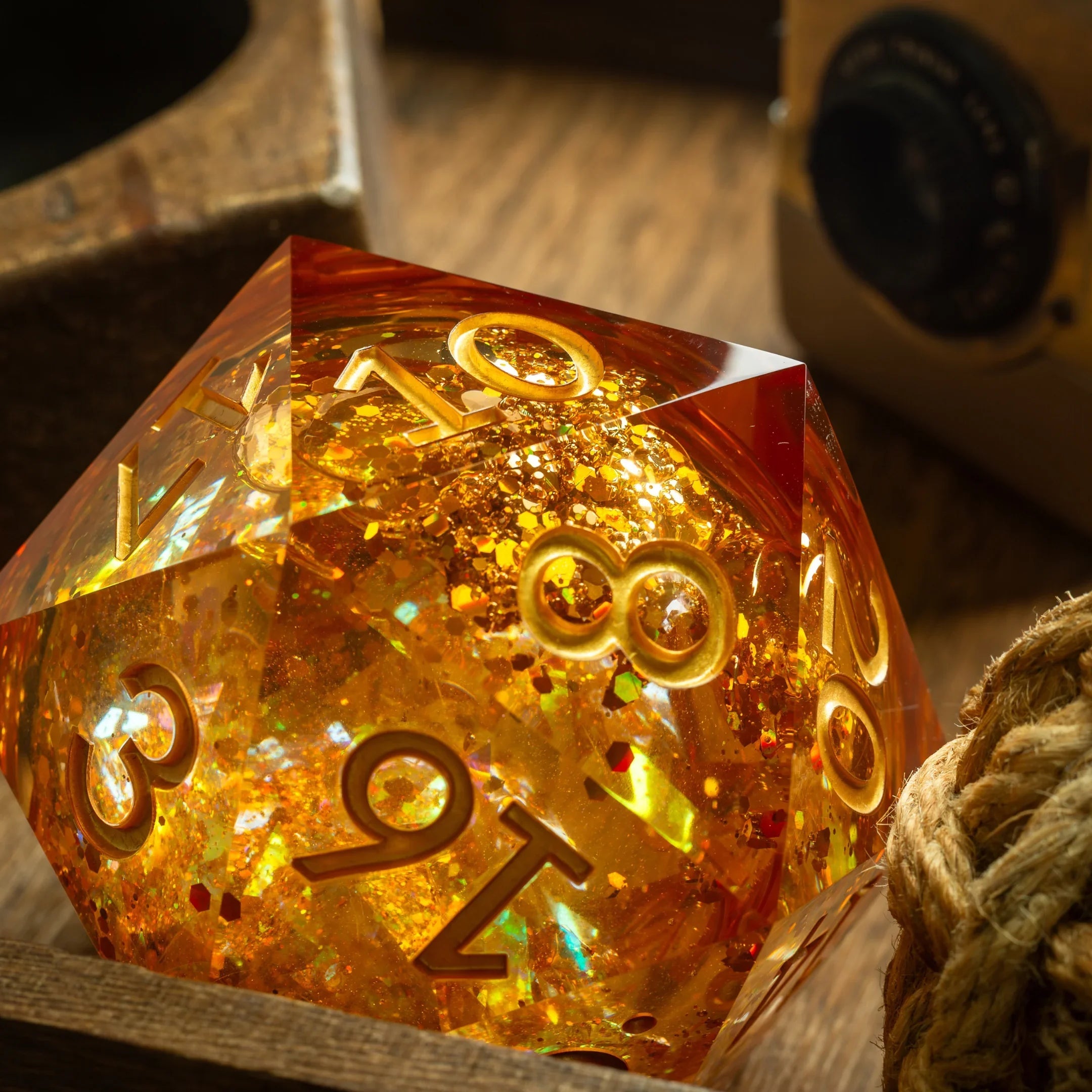 Massive Gold And Glitter Fireball Liquid Core 95MM Chonk Handmade Resin Dice And Box | Resin Chonk | Wiccan Center