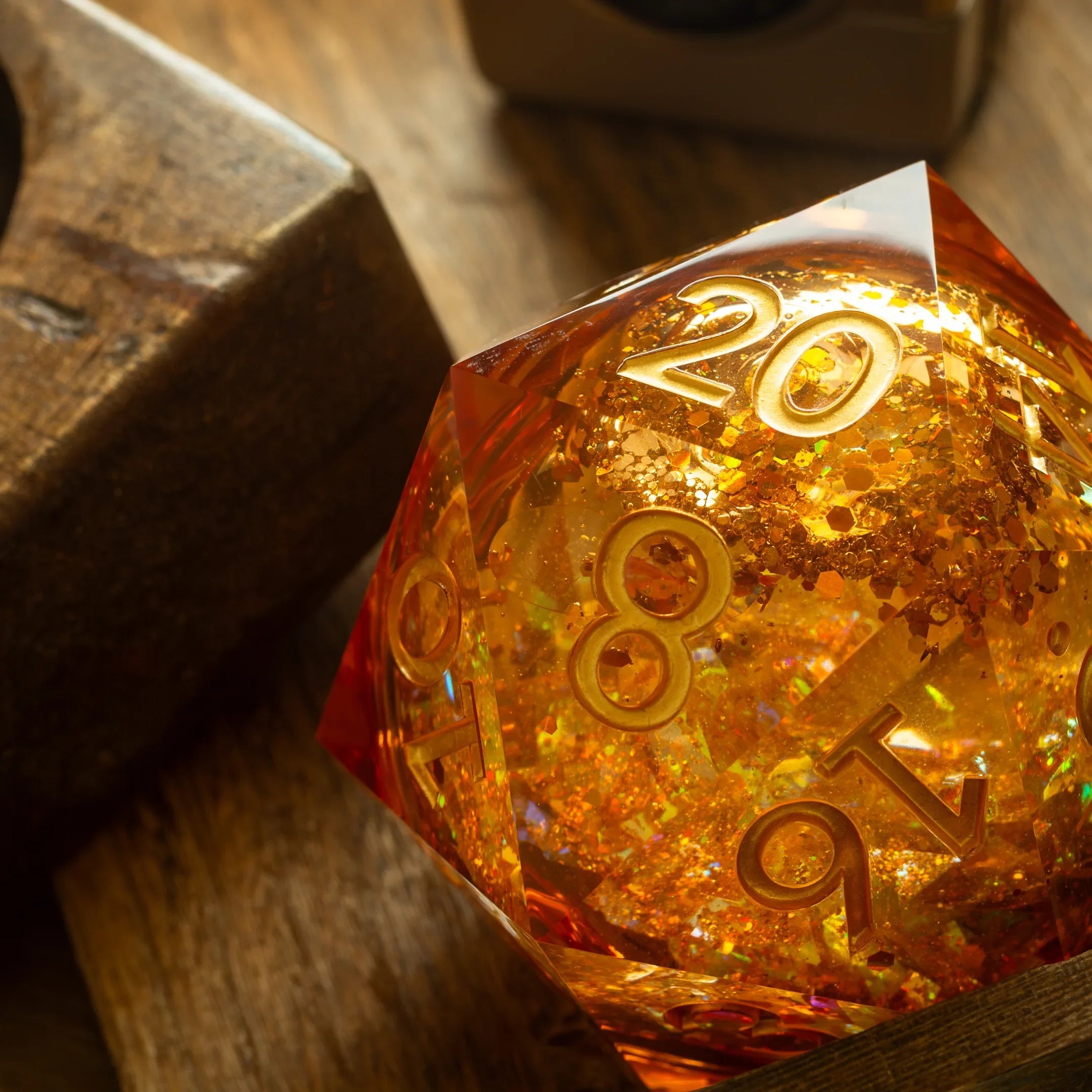 Massive Gold And Glitter Fireball Liquid Core 95MM Chonk Handmade Resin Dice And Box | Resin Chonk | Wiccan Center