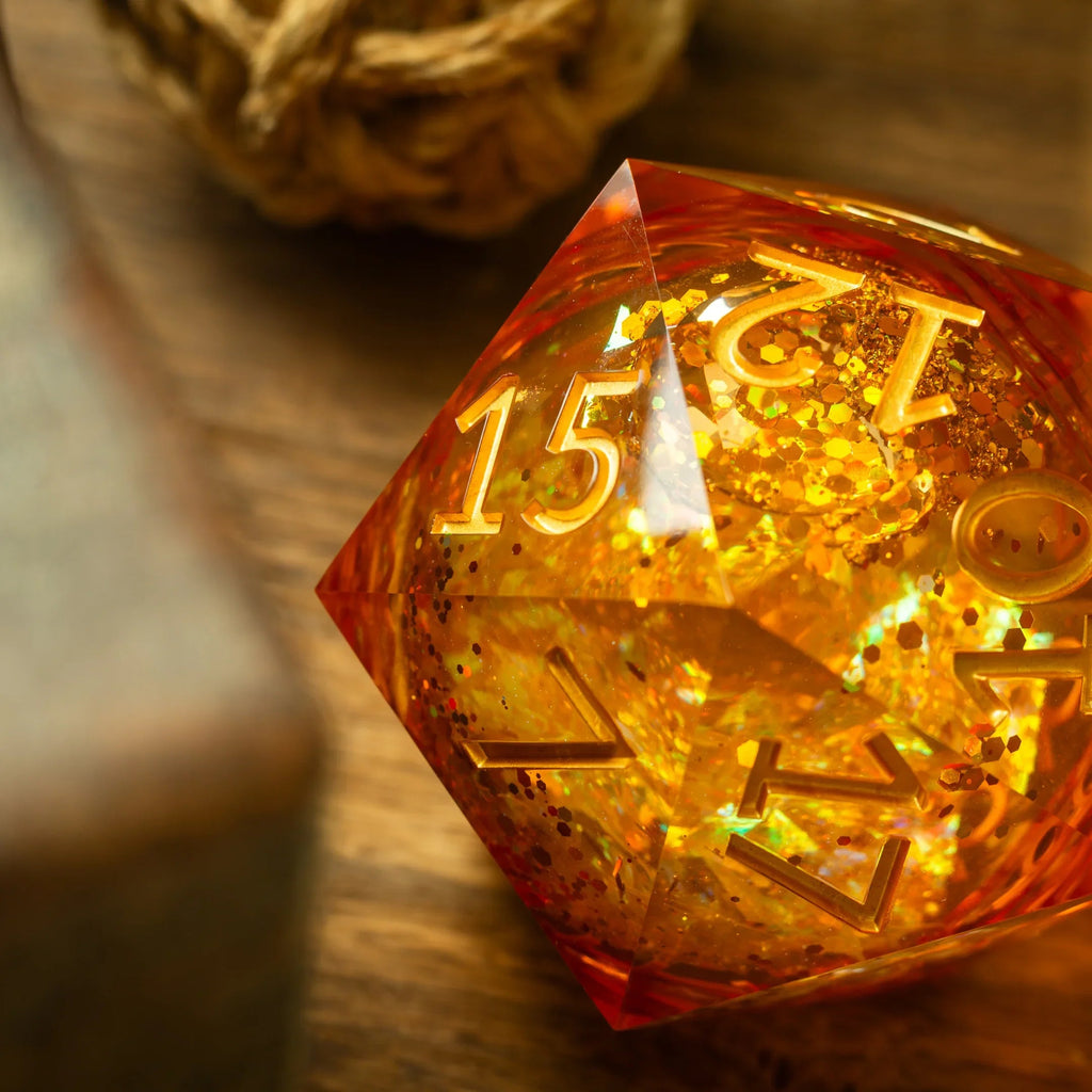 Massive Gold And Glitter Fireball Liquid Core 95MM Chonk Handmade Resin Dice And Box | Resin Chonk | Wiccan Center
