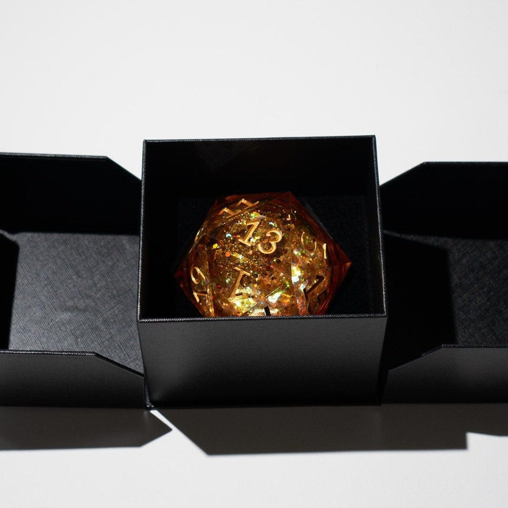 Massive Gold And Glitter Fireball Liquid Core 95MM Chonk Handmade Resin Dice And Box | Resin Chonk | Wiccan Center